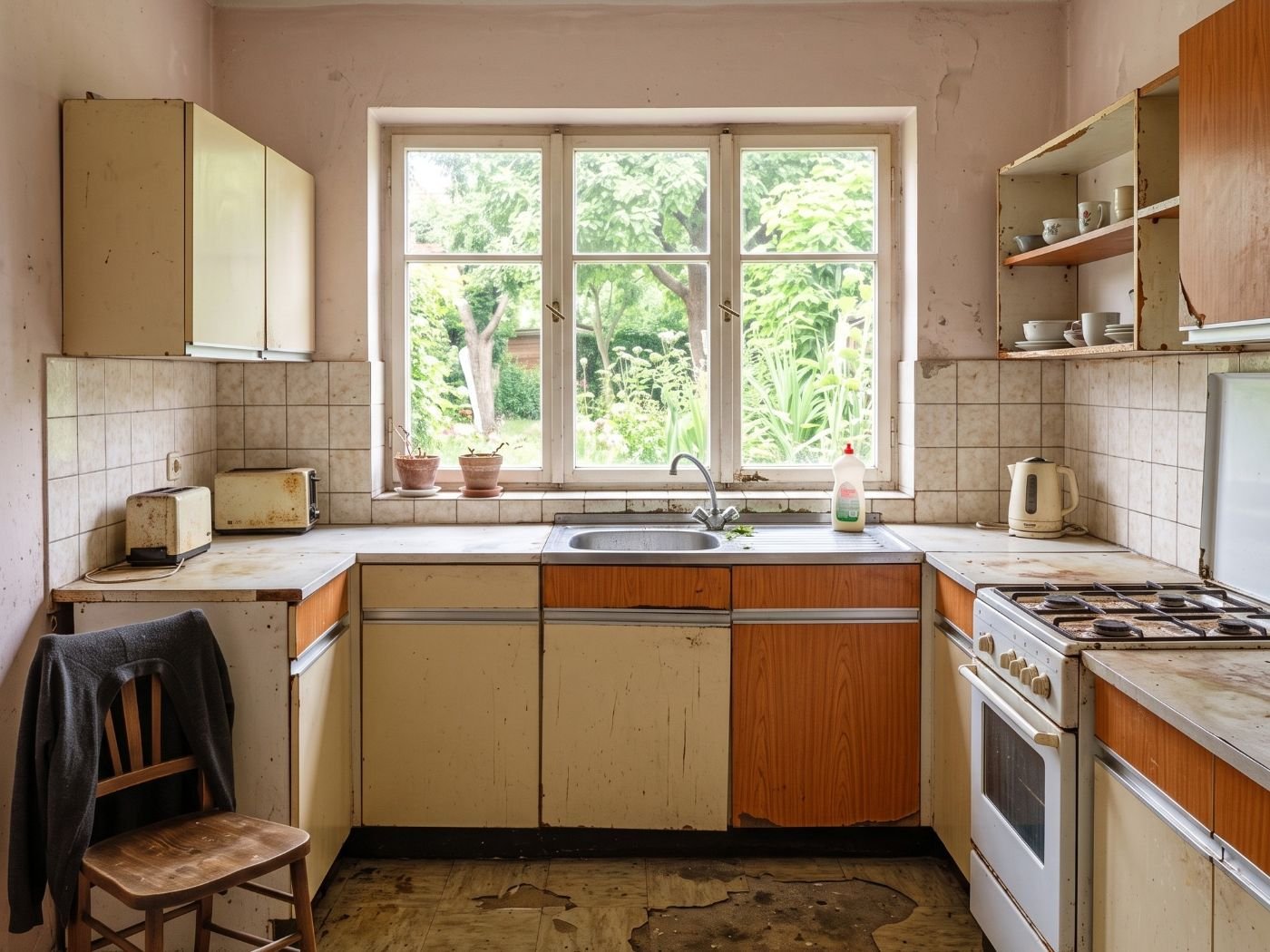 A gödöllői konyha felújítás előtt, kopott laminált fronttal